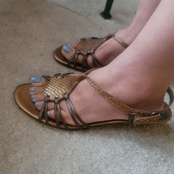 TALBOTS Open Toe Slingback Kitten Heel Sandals Size 9 in Brown - Picture 11 of 16